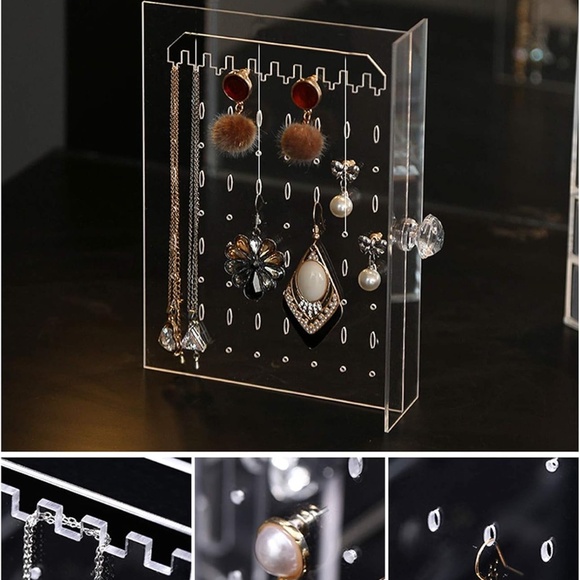 💐   ACRYLIC FAUX SUEDE JEWELRY STORAGE ORGANIZER NIB - Picture 3 of 12